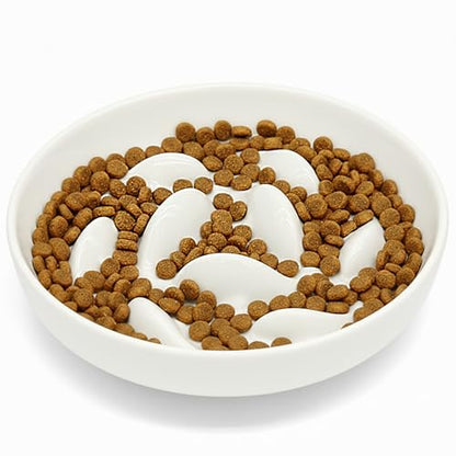 Anti-Bloat Ceramic Slow Feeder Bowl - Fish Pool Design Interactive Puzzle Feeder for Cats & Small Dogs, Food-Safe Porcelain Healthy Eating Dish (White-Ceramic) - color: White-Ceramic