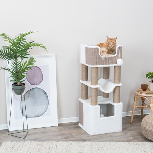 Trixie Lucano 43.3-in XXL Cat Tree, Indoor Cat Furniture with Jute Scratching Posts, Sisal and Plush Covered Condo, Dangling Interactive Toys, Brown - color: Brown, size: 43" Tall