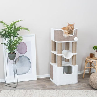 Trixie Lucano 43.3-in XXL Cat Tree, Indoor Cat Furniture with Jute Scratching Posts, Sisal and Plush Covered Condo, Dangling Interactive Toys, Brown - color: Brown, size: 43" Tall