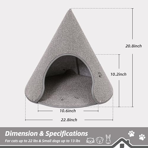 BEQHAUSE Cat Beds for Indoor Cats, Cat Cave Bed with Non-Slip Bottom, Anti-Scratch Cat House Cat Tent for Kittens and Small Dogs, Foldable Kitten Hideaway Machine Washable,22.8 * 22.8 * 20.8in, Grey - color: Grey
