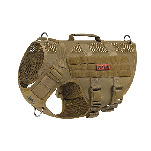 OneTigris No Pull Tactical Dog Harness for Medium Large Dog, Mesh Design Breathable Service Dog Vest with Handle, Military Dog Vest Harness with Molle Panels for Walking Hiking Training (XL, Brown) - color: Brown, size: XL