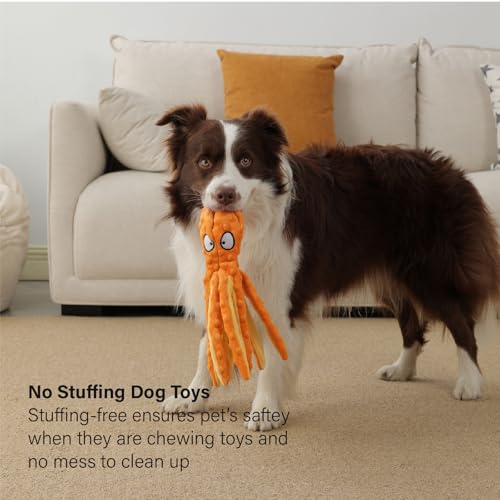 CPYOSN Octopus Squeaky Plush Dog Toys - No Stuffing, Crinkle, Durable for Puppy Teething, Small to Large Dogs, 2 Pack - color: Blue+Orange
