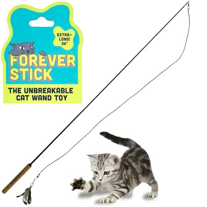 Forever Stick - Unbreakable Cat Wand Toy | Solid 1-Piece Fiberglass Rod - Bends, Doesn’t Break | 3-Year Warranty | 36 Inch Cat Fishing Pole Toy with Spinning Feather Toy | 2-in-1 String Toy and Teaser - size: Forever Stick 1-Pack