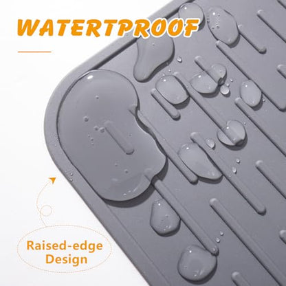 Silicone Cat Litter Mat, 28x20 in Waterproof Litter Box Mat Cats Feeding Mats with Raised Edges, Quick Clean Desig (Grey) - size: 28"L x 20"W