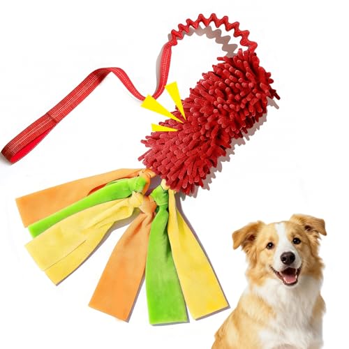 Squeaky Dog Tug Toy, Interactive Tug of War Rope Toys for Small Medium Large Dog, Soft Chenille Chewing Dog Rope Toys for Puppy Training and Play Games - color: Red