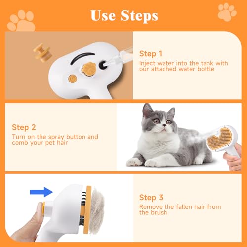 Pet Steam Brush for Dog & Cat – 3-in-1 Spray Hair Removal Comb for Shedding & Grooming, Softens Fur & Reduces Static – Water Brush for Long & Short Coats, Bath-Hating Pets, Includes Waterless Shampoo - size: 7.8″-171ML