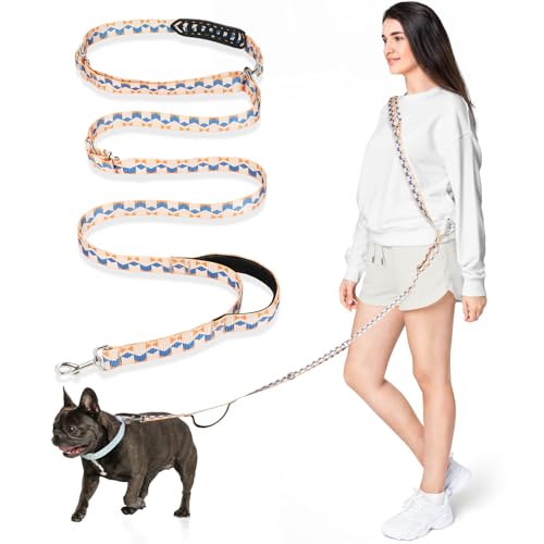 Hands Free Dog Leash, 8.5ft Adjustable Hands Free Leash for Medium Dogs, Versatile Handheld Crossbody Waist Lead with 3 Rings, for Running Jogging Walking, Sponge Handle, Geometric Orange - color: Orange, size: 8.5ft