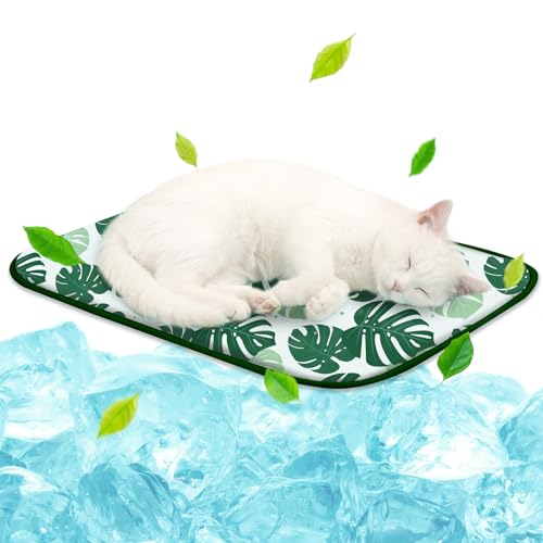 NWK Pack of 4 Pet Cooling Mat -Q-Max>0.345 Ice Silk Cooling Mat for Dogs & Cats Portable & Washable Pet Cooling Blanket, Car Seats, Beds for Summer (4pcs, Green Leaf, 20'' X 16'' X 0.3'') - color: Green Leaf, size: Small (20'' X 16'' X 0.3'')