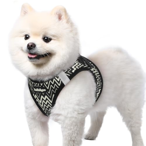 rabbitgoo Small Dog Harness, Step-in Soft Mesh Puppy Vest with Safety Buckle, Breathable Reflective Pet Harness for Small Sized Dogs, Black Zigzag S - color: Black Zigzag, size: S(chest:15.1"-16.5")