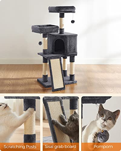 Feandrea Cat Tree, 45.3-Inch Cat Tower, Plush Condo with Scratching Post, Ramp, Perch, Spacious Cave, for Small Space, Smoky Gray UPCT141G01 - color: Smoky Gray