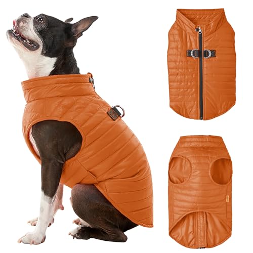 Gooby Puffer Vest - Pumpkin, X-Small - Ultra Thin Zip Up Windbreaker with Dual D Ring Leash - Water Resistant Dog Sweater Coat for Small Dogs - color: Pumpkin, size: X-Small chest (12")