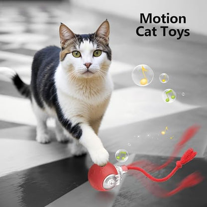 2026 Newly Upgraded Version 3.0 Cat Toys, Cool Intelligent Interactive Cat Ball for Indoor Bored Cats, Automatic Rolling Ball 3.0 Puzzle Toy, Electronic Rolling Pet Chase (Red-1 pcs) - color: 06 - Red-1 pcs