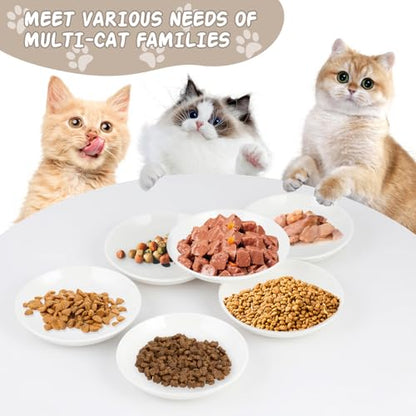 6 Pack Cat Food Bowl, Ceramic Cat Bowls, Anti Whisker Fatigue Cats Bowl Set,5.5 Inches Shallow Wide Kitten Plates for Food and Water (White-A) - color: White-A