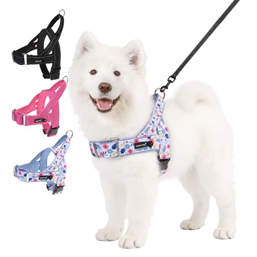 KOOLTAIL No Pull Harness Large Size Dog with Handle, Easy Walk Puppy Vest Harness Neck & Chest Soft Paded Adjustable, Reflective & Lightweight Escape Proof Breathable Mesh Pet Running Harness, Blue L - color: Blue, size: Large
