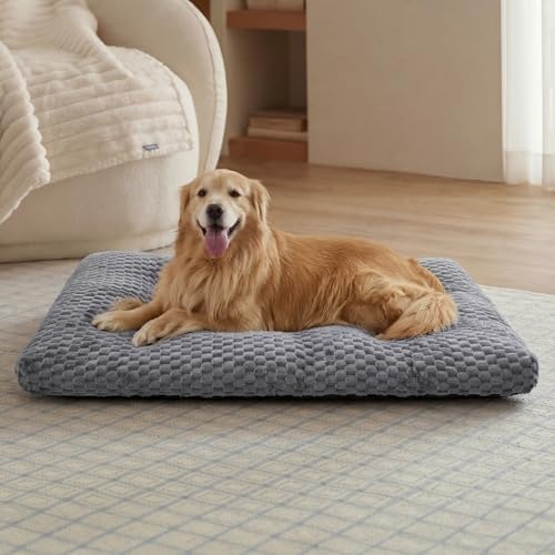 Bedsure XXL Washable Dog Bed for Crate, Soft Fluffy Bubble Fleece Pet Bed Mat for Deep Sleep, Non-Slip Machine Washable Kennel Sleeping Pad for Extra Large Dogs, for Crate/Floor/Car, 47"x29"x4", Grey - color: Grey, size: 47x29x4