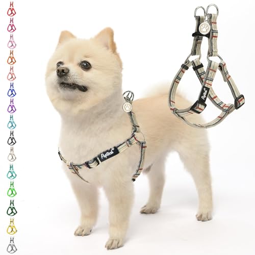 PUPTECK No Pull Dog Harness Soft Adjustable Basic Nylon Step in Puppy Vest Outdoor Walking with ID Tag, Plaid Beige, XS - color: Beige Plaid, size: X-Small