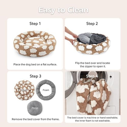 JOEJOY Donut Large Dog Bed, Cute Round Calming Dog Bed with Removable Washable Cover, Orthopedic Pet Beds with Jacquard Shaggy Plush & Non Skid Bottom, Black - color: Brown, size: L (36x36x10)