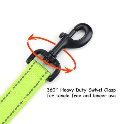 Wagtime Club Double Handle Dog Leash, 6ft Long Heavy Duty Dog Leash with Paded Traffic Handles for Extral Control and Training, Dual Handles Leads, Large Medium Small Dogs (Reflective Neon Green) - color: Reflective Neon Gren