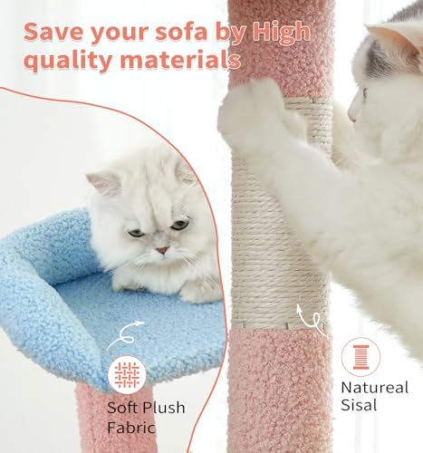 Made4Pets Cat Tree Tower 56" Cat Tower for Indoor Cats Kitten Tree Multi-Level Cat Tree with 2 Condo Furniture Activity Center with Scratching Posts Funny Toys (Pink Flower Blue) - color: Pink Flower Blue