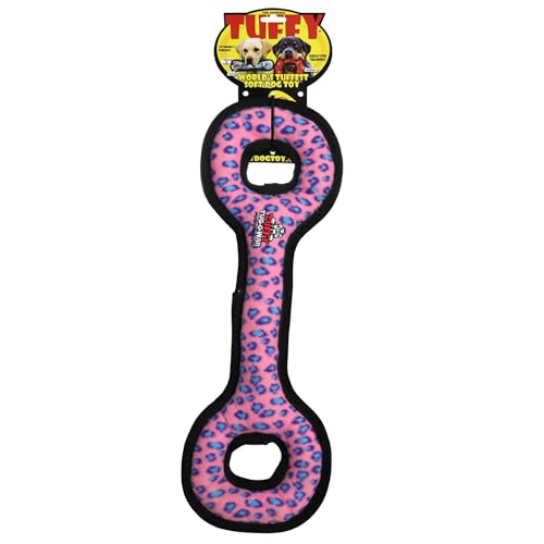 TUFFY- World's Tuffest Soft Dog Toy- Ultimate Tug-O-War- Pink Leopard-Squeakers - Multiple Layers. Made Durable, Strong & Tough. Interactive Play (Tug, Toss & Fetch). Machine Washable & Floats - color: Pink Leopard, style: Tug-O-War