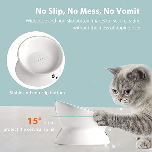 Cat Food Bowls, 10 OZ Elevated Cat Bowls for Cats and Small Dogs, Tilted Pet Feeder Bowl with Raised Stand Protect Cat's Spine, Ceramic Cat Water Bowl No-Spill, Stress Free Cat Dish 1pcs - color: White*1