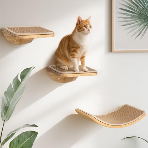 Wall Mounted Cat Steps 2 Pack – Square Wood Cats Shelves with Felt Cushions for Climbing, Jumping & Resting - color: Foam/Felt-Wood, size: 2 Steps