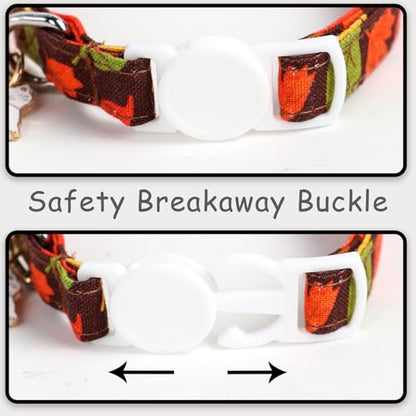 Unique style paws 2 Pack Kitten Collar Breakaway with Bell & Pendant, Adjustable Safety Cat Cotton Collars for Girl Boy Cats and Small Pets - color: deep mapleleaf & pumpkin