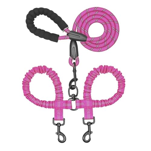 2 Two Dogs Leash Coupler Double Twin Lead Walking Dog Leashes(Pink) - color: Pink