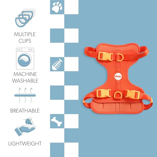 HNS1003A Arlo Large Adjustable Soft Padded No Pull Pet Harness with 3 Buckles and 3 Leash Clips, Aperol - color: Dark Orange, size: Large (Chest: 24 - 37")