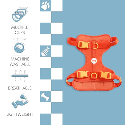 HNS1003A Arlo Large Adjustable Soft Padded No Pull Pet Harness with 3 Buckles and 3 Leash Clips, Aperol - color: Dark Orange, size: Large (Chest: 24 - 37")