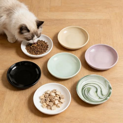 3 PCS Ceramic Cat Bowls, 5.5 in Pet Bowl Cat Dishes for Food and Water, Small Dog Dish(Marble Green) - color: Marble Green