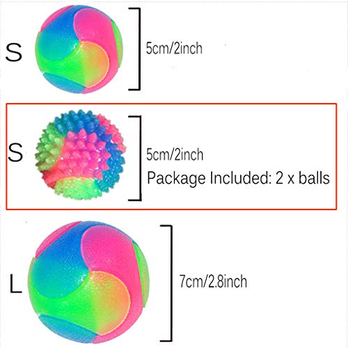 2Pcs Dog Balls,2inch Light Up Dog Balls,Flashing Elastic Ball,Glowing Interactive Led Pet Toys for Puppy Small Medium Dogs Cats - color: 2 pcs stab balls