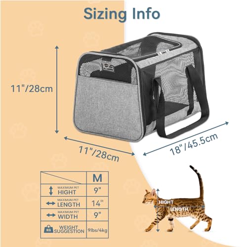 Petsfit Cat Carrier Dog Carriers Airline Approved, 18 x 11 x 11 Soft-Sided Pet Carrier, 3 Carrying Ways, Lightweight, Breathable, Escape Proof, with Adjustable Shoulder Strap and Soft Cushion - color: Z-Gray, size: Medium