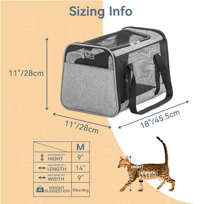 Petsfit Cat Carrier Dog Carriers Airline Approved, 18 x 11 x 11 Soft-Sided Pet Carrier, 3 Carrying Ways, Lightweight, Breathable, Escape Proof, with Adjustable Shoulder Strap and Soft Cushion - color: Z-Gray, size: Medium