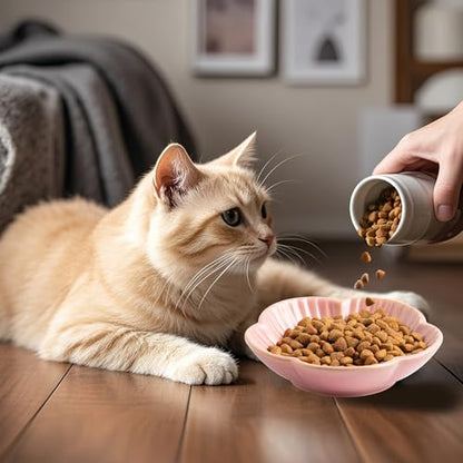 Cat Food Bowls, Ceramic Pet Plates, Cat Dish for Food, Water and Snack, 4.72 Inch, Indoor and Outdoor Use, Kitten Puppy and Small Animals Bowls Set of 3 (Pink) - color: pink