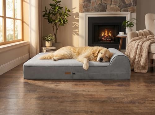 KOPEKS Orthopedic Memory Foam Dog Bed 7" Inch Thick Extra Large Dog Bed With Pillow Grey 50"x34"x10" Includes Waterproof Liner & Durable Removable Cover With Smart Design - color: Grey