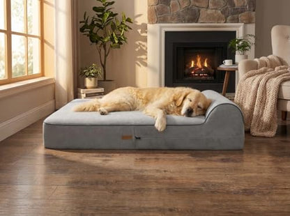 KOPEKS Orthopedic Memory Foam Dog Bed 7" Inch Thick Extra Large Dog Bed With Pillow Grey 50"x34"x10" Includes Waterproof Liner & Durable Removable Cover With Smart Design - color: Grey