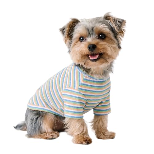 Soft Dog Shirt for Small Medium Dogs, Breathable Dog Clothes for Puppy Girl Boy, Stretchy Cotton Dog Tshirts, Fits Chihuahua, Toy Poodle, Pink Stripe-S - color: Green-Stripe, size: Small