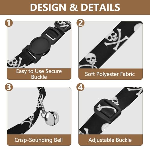 Small Dog Collar 2 Pack Adjustable Pet Collar Adjustable 10.6 to 17.1 Inches - color: White Pirate Skulls Black