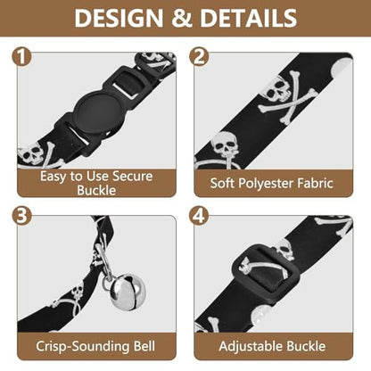 Small Dog Collar 2 Pack Adjustable Pet Collar Adjustable 10.6 to 17.1 Inches - color: White Pirate Skulls Black