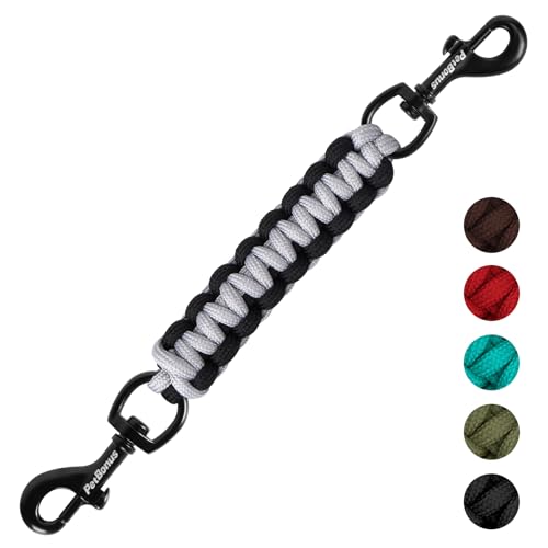 Dog Collar Safety Clip, Handmade Backup Safety Strap for Dog Harness, Prong, Pinch Collar, Double Ended Clasp Leash Connector (Black, Grey) - color: Black, Grey