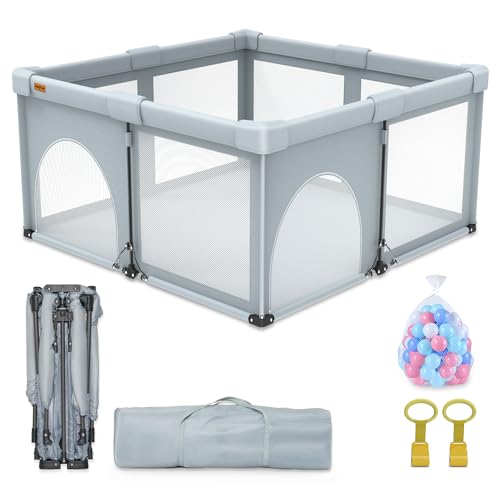 Foldable Baby Playpen,50x50 Inches Portable Playpen,Collapsible Play Pen for Babies and Toddlers,Indoor & Outdoor Baby Fence Play Area,Cold Gray - color: Gen B-Cold Grey, size: 50x50in Without Mat