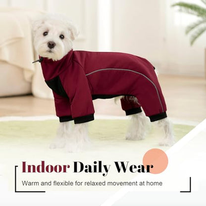 Four Leged Dog Winter Coat, Fullbody Warm Fleece Dog Jacket, Reflective Puppy Cold Weather Coats with Leash Hole & Drawstring, Back Zipper Water-Resistant Doggie Winter Clothes - color: Dark Red, size: XX-Large