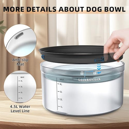 Decflow 1.2Gallon Dog Water Bowl No Spill, 4.5L Large Capacity Spill Proof Dog Bowls with Transparent Floating Disk, No Splash Slow Drinking Dog Bowl for Sloppy Messy Drinkers - color: B-Black