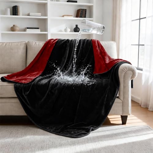 gogobunny Waterproof Blanket for Dogs and Cats, Reversible Flannel Double-Sided Furniture Protector for Couch Sofa Bed Against Spills & Pet Fur (50" x 60", Black/Red) - color: Black/Red, size: 50" x 60"