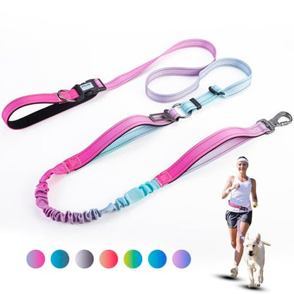 Heavy Duty Hands Free Dog Leash, 5-7 FT Reflective Adjustable Waist Dog Leash Belt with Padded Handles, Shock Absorbing Bungee and Car Seat Belt for Large Medium Dogs (Gradient Pink, XL) - color: Gradient Pink
