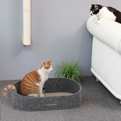 FUKUMARU Cat Scratcher, 24 Inch Sofa Shape Cat Scratcher Couch Bed, Reversible Detachable Cats Scratching Board, Round Cats Scratch Pads Refill Indoor, Dark Grey - color: Grey