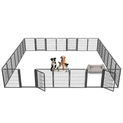 Dog Playpen Outdoor with Low Threshold Gate, 32 inch 28 Panels Dog Play Pen Indoors, Heavy Duty Metal Puppy Playpen Dogs Pen, Rust-Resistant Pet Playpens for Yard RV Camping - color: 28 Panels-32 Inch