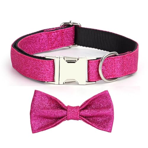 YSHOME&PET Bling Dog Collar with Bow Tie, Sequin Bowtie Dog Collar with Metal Buckle D-Ring Adjustable Soft Pet Collars for Cats Small Medium Large Boy or Girl Dogs Daily Walking or Holiday Party - color: Rose Red, size: Small