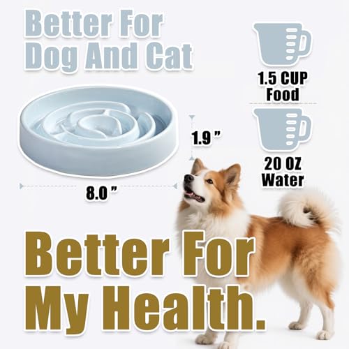 Ceramic Slow Feeder Dog Bowls with Anti-Slip, Slow Feeder & Non-Slip Design, Boredom and Anxiety Reducer, Suitable for All Breed Dogs and Cat (Ceramic-Blue) - color: Ceramic-Blue